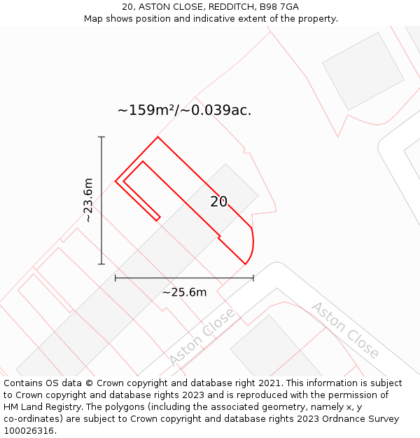 20, ASTON CLOSE, REDDITCH, B98 7GA: Plot and title map