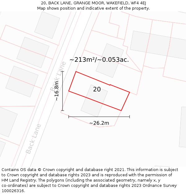 20, BACK LANE, GRANGE MOOR, WAKEFIELD, WF4 4EJ: Plot and title map