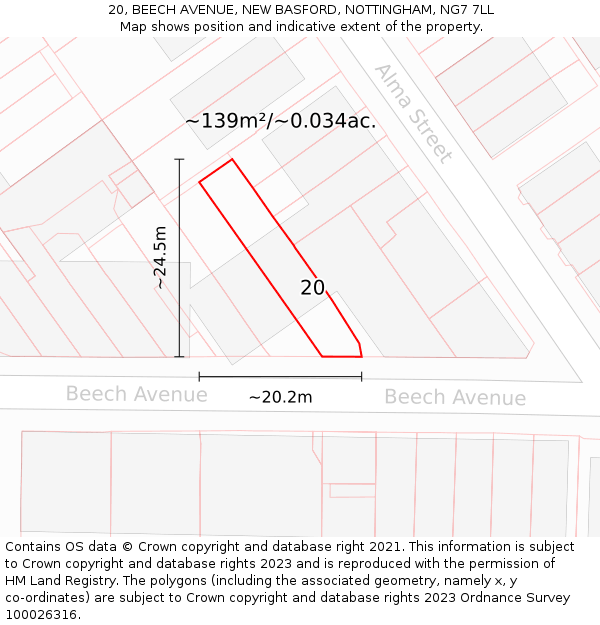20, BEECH AVENUE, NEW BASFORD, NOTTINGHAM, NG7 7LL: Plot and title map