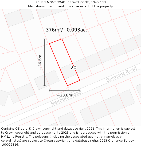 20, BELMONT ROAD, CROWTHORNE, RG45 6SB: Plot and title map