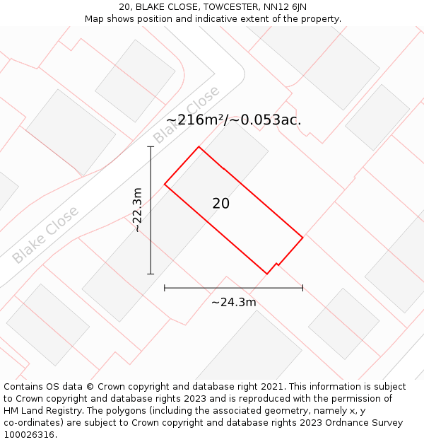 20, BLAKE CLOSE, TOWCESTER, NN12 6JN: Plot and title map