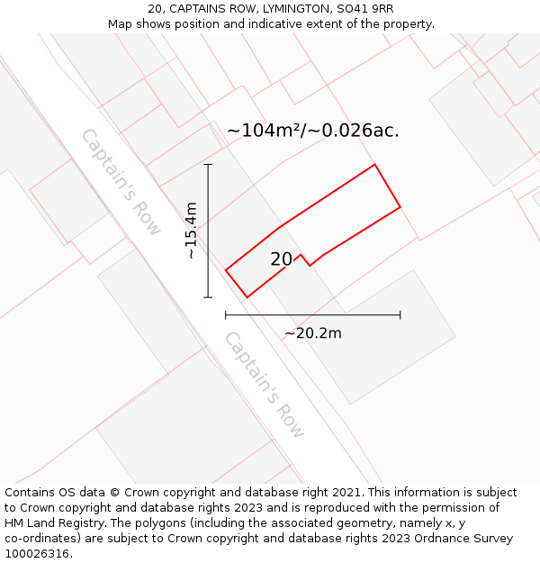 20, CAPTAINS ROW, LYMINGTON, SO41 9RR: Plot and title map