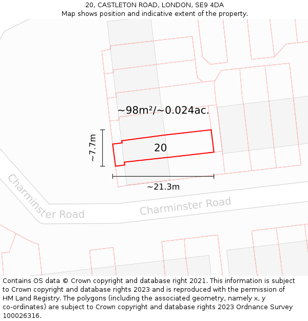 20, CASTLETON ROAD, LONDON, SE9 4DA: Plot and title map