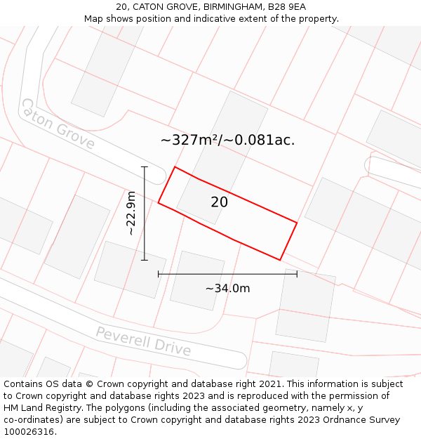 20, CATON GROVE, BIRMINGHAM, B28 9EA: Plot and title map