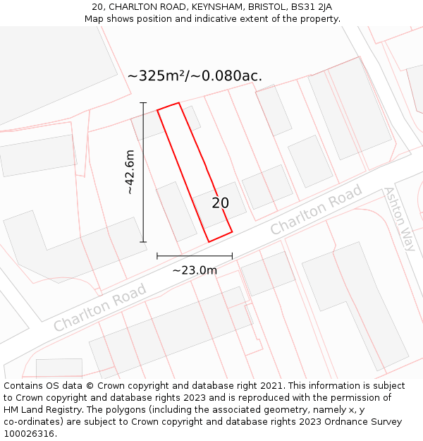 20, CHARLTON ROAD, KEYNSHAM, BRISTOL, BS31 2JA: Plot and title map