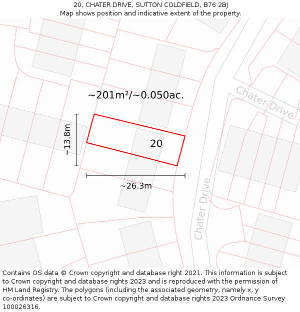 20, CHATER DRIVE, SUTTON COLDFIELD, B76 2BJ: Plot and title map