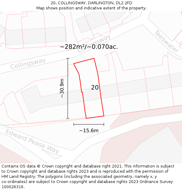 20, COLLINGSWAY, DARLINGTON, DL2 2FD: Plot and title map