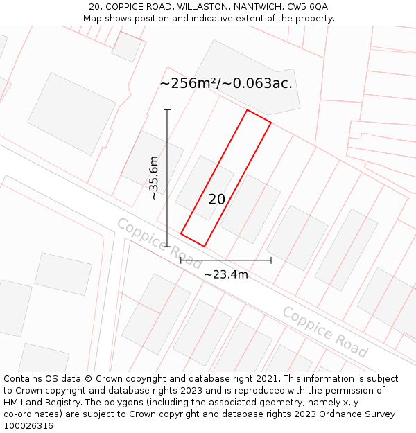 20, COPPICE ROAD, WILLASTON, NANTWICH, CW5 6QA: Plot and title map