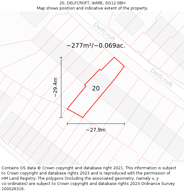 20, DELFCROFT, WARE, SG12 0BH: Plot and title map