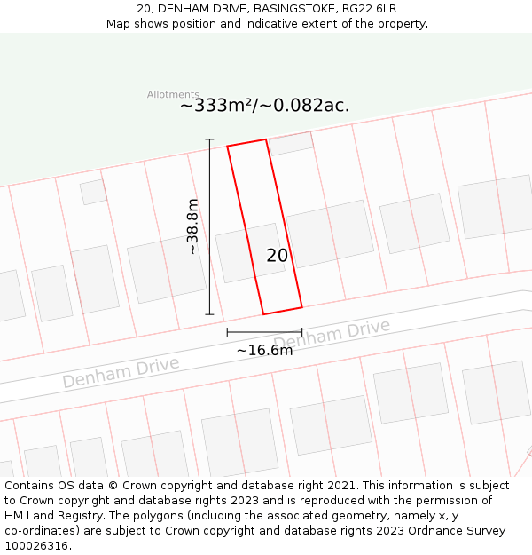 20, DENHAM DRIVE, BASINGSTOKE, RG22 6LR: Plot and title map