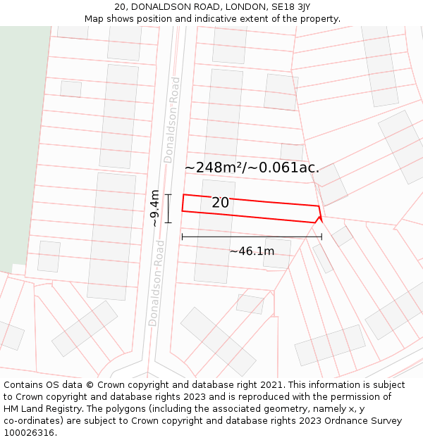20, DONALDSON ROAD, LONDON, SE18 3JY: Plot and title map