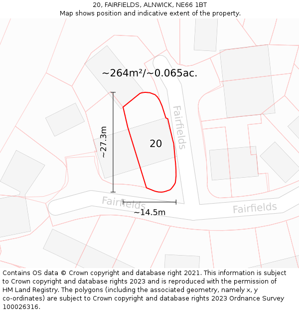 20, FAIRFIELDS, ALNWICK, NE66 1BT: Plot and title map