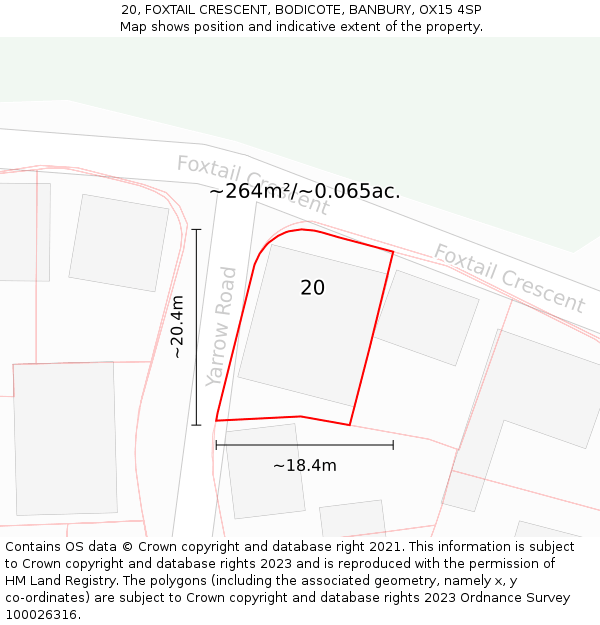20, FOXTAIL CRESCENT, BODICOTE, BANBURY, OX15 4SP: Plot and title map