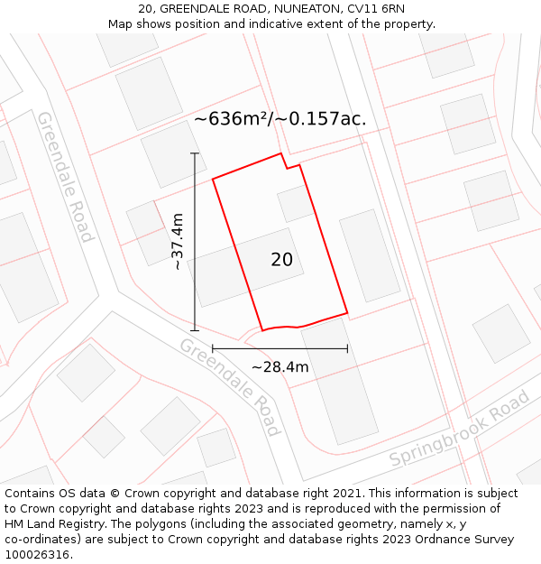 20, GREENDALE ROAD, NUNEATON, CV11 6RN: Plot and title map
