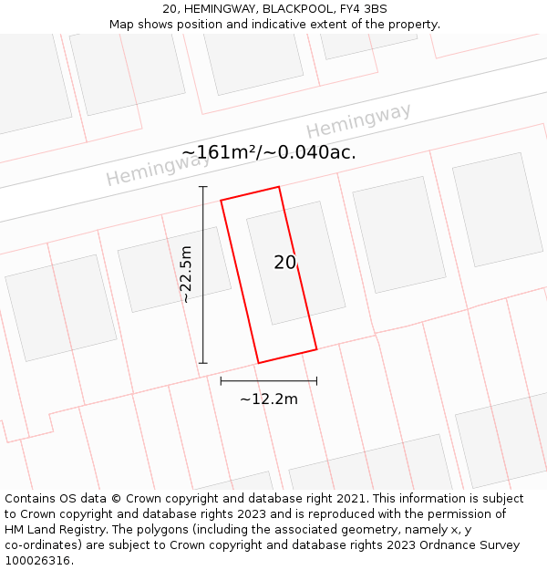 20, HEMINGWAY, BLACKPOOL, FY4 3BS: Plot and title map