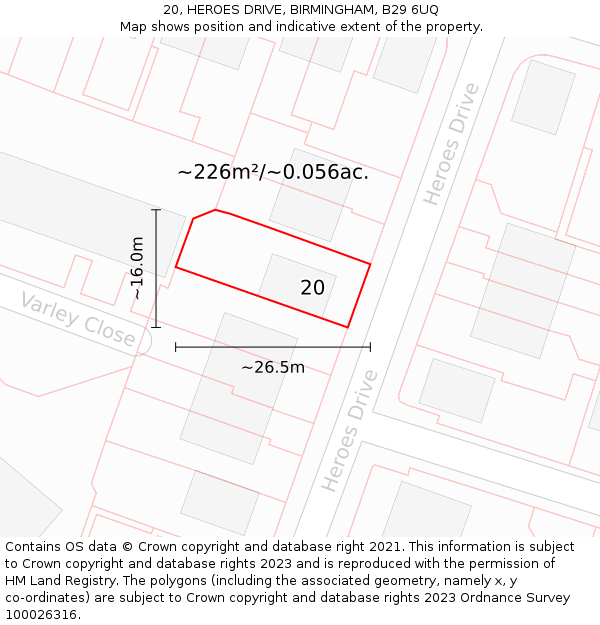 20, HEROES DRIVE, BIRMINGHAM, B29 6UQ: Plot and title map
