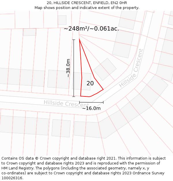 20, HILLSIDE CRESCENT, ENFIELD, EN2 0HR: Plot and title map