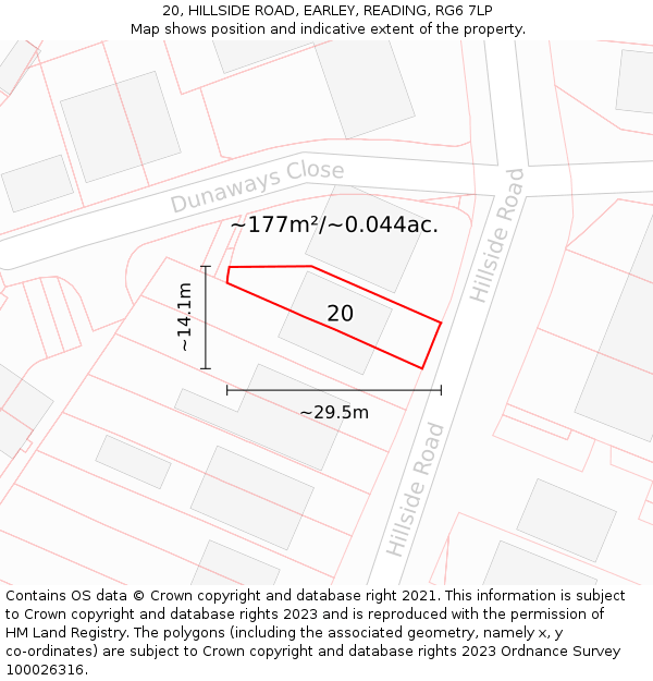 20, HILLSIDE ROAD, EARLEY, READING, RG6 7LP: Plot and title map