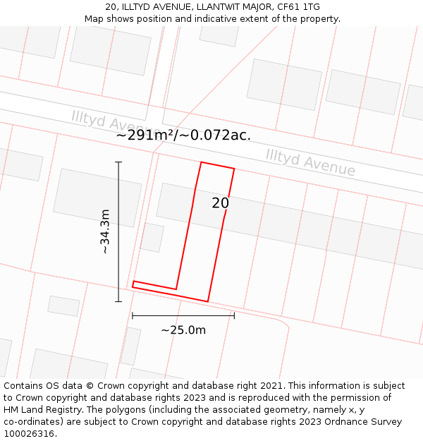 20, ILLTYD AVENUE, LLANTWIT MAJOR, CF61 1TG: Plot and title map
