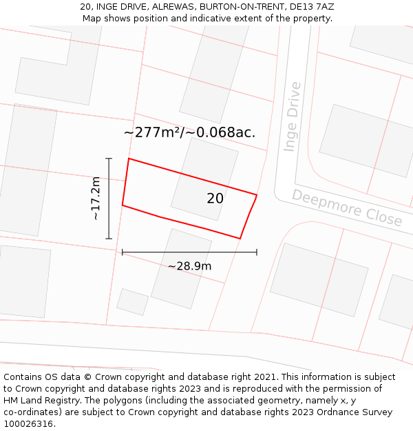 20, INGE DRIVE, ALREWAS, BURTON-ON-TRENT, DE13 7AZ: Plot and title map