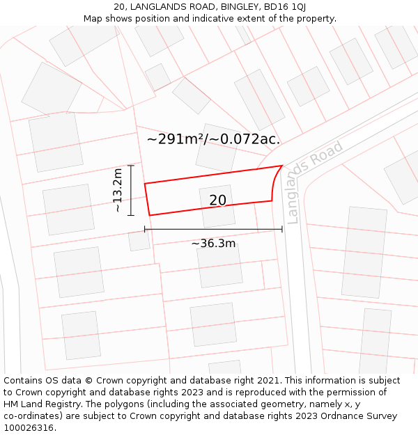 20, LANGLANDS ROAD, BINGLEY, BD16 1QJ: Plot and title map