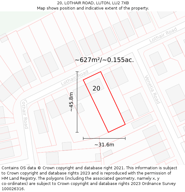 20, LOTHAIR ROAD, LUTON, LU2 7XB: Plot and title map