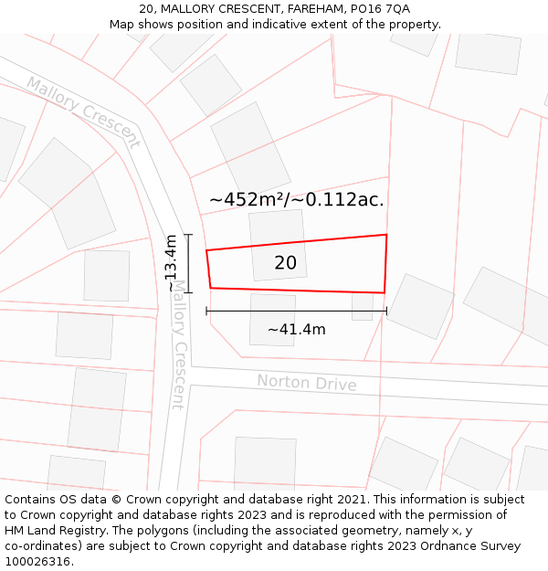 20, MALLORY CRESCENT, FAREHAM, PO16 7QA: Plot and title map
