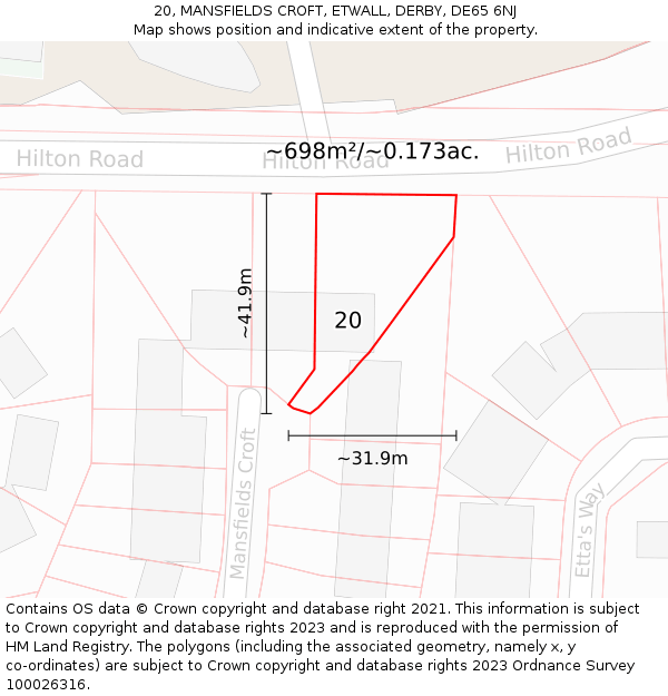 20, MANSFIELDS CROFT, ETWALL, DERBY, DE65 6NJ: Plot and title map