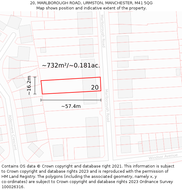 20, MARLBOROUGH ROAD, URMSTON, MANCHESTER, M41 5QG: Plot and title map