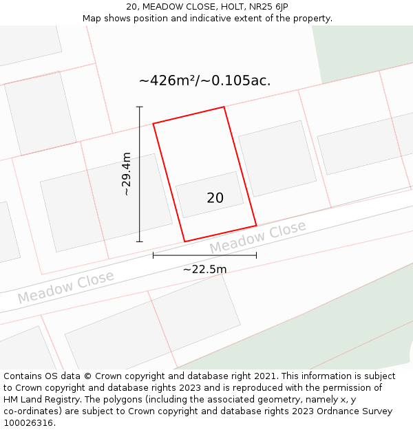 20, MEADOW CLOSE, HOLT, NR25 6JP: Plot and title map