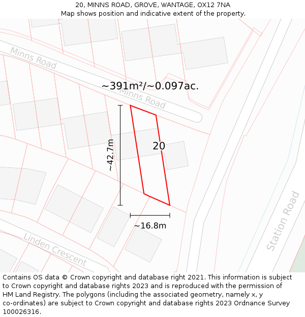 20, MINNS ROAD, GROVE, WANTAGE, OX12 7NA: Plot and title map