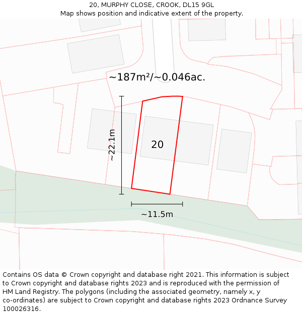 20, MURPHY CLOSE, CROOK, DL15 9GL: Plot and title map
