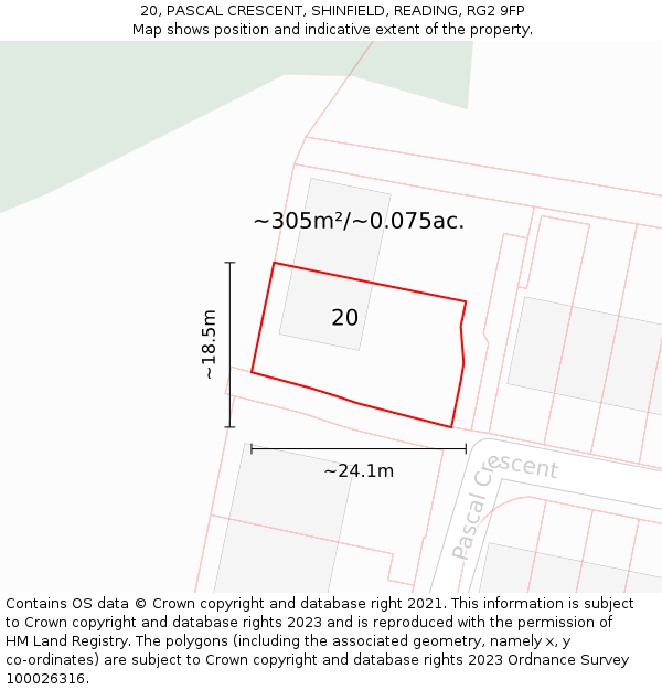 20, PASCAL CRESCENT, SHINFIELD, READING, RG2 9FP: Plot and title map