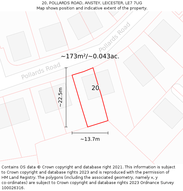 20, POLLARDS ROAD, ANSTEY, LEICESTER, LE7 7UG: Plot and title map