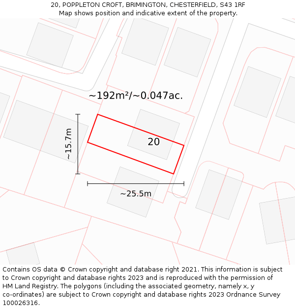 20, POPPLETON CROFT, BRIMINGTON, CHESTERFIELD, S43 1RF: Plot and title map