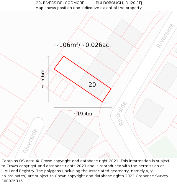 20, RIVERSIDE, CODMORE HILL, PULBOROUGH, RH20 1FJ: Plot and title map
