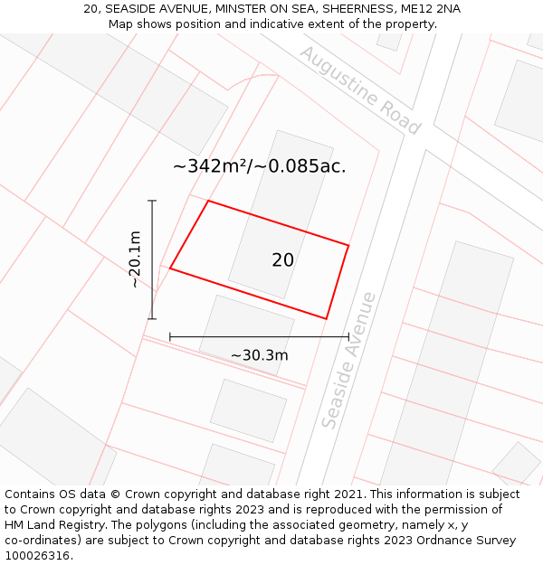 20, SEASIDE AVENUE, MINSTER ON SEA, SHEERNESS, ME12 2NA: Plot and title map