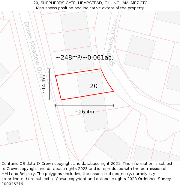 20, SHEPHERDS GATE, HEMPSTEAD, GILLINGHAM, ME7 3TG: Plot and title map