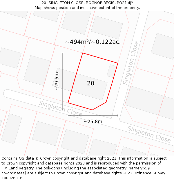 20, SINGLETON CLOSE, BOGNOR REGIS, PO21 4JY: Plot and title map