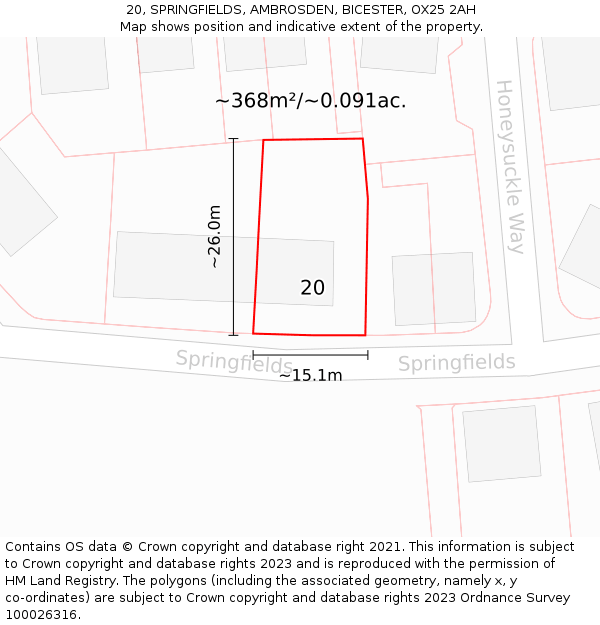 20, SPRINGFIELDS, AMBROSDEN, BICESTER, OX25 2AH: Plot and title map