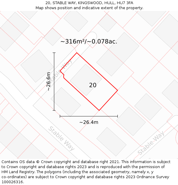 20, STABLE WAY, KINGSWOOD, HULL, HU7 3FA: Plot and title map