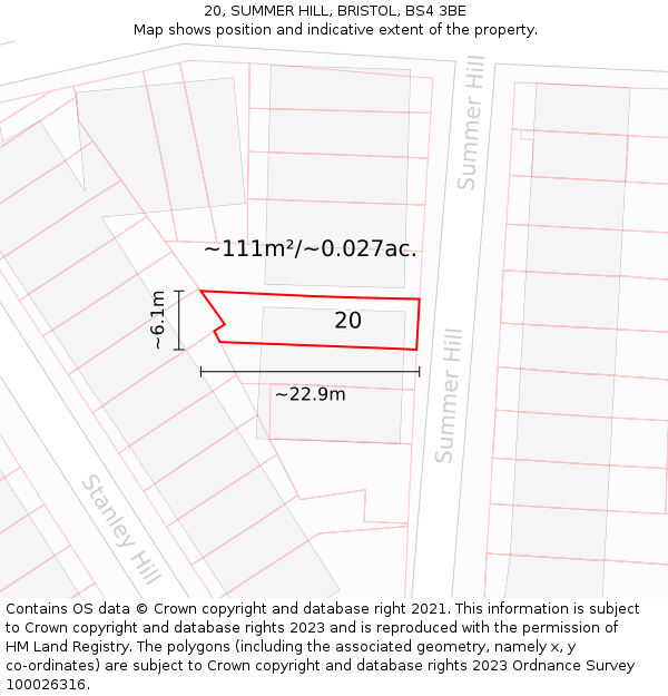 20, SUMMER HILL, BRISTOL, BS4 3BE: Plot and title map