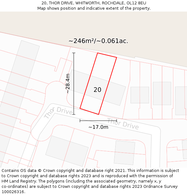 20, THOR DRIVE, WHITWORTH, ROCHDALE, OL12 8EU: Plot and title map