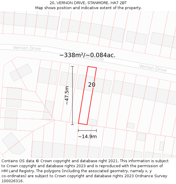 20, VERNON DRIVE, STANMORE, HA7 2BT: Plot and title map