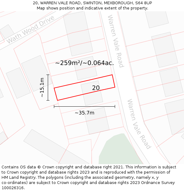 20, WARREN VALE ROAD, SWINTON, MEXBOROUGH, S64 8UP: Plot and title map