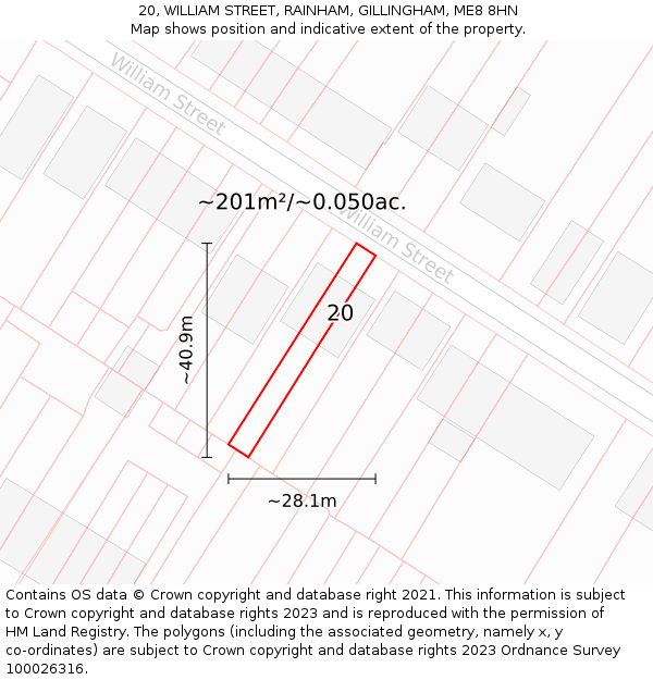 20, WILLIAM STREET, RAINHAM, GILLINGHAM, ME8 8HN: Plot and title map