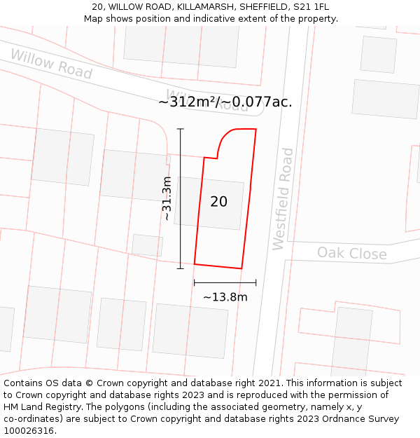 20, WILLOW ROAD, KILLAMARSH, SHEFFIELD, S21 1FL: Plot and title map