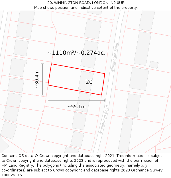 20, WINNINGTON ROAD, LONDON, N2 0UB: Plot and title map