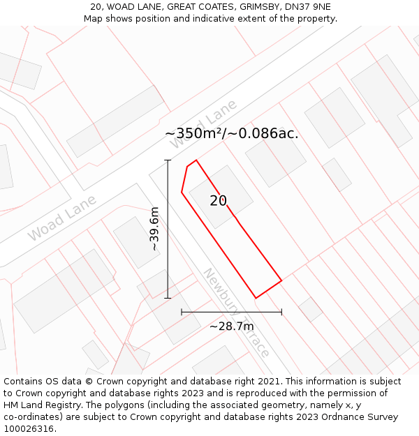 20, WOAD LANE, GREAT COATES, GRIMSBY, DN37 9NE: Plot and title map