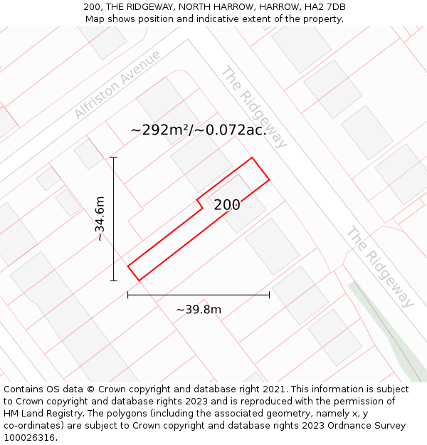 200, THE RIDGEWAY, NORTH HARROW, HARROW, HA2 7DB: Plot and title map